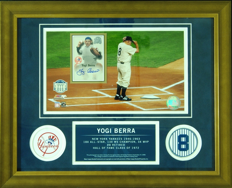 Yogi Berra Signed 2000 Fleer Greats of the Game Framed Display (Steiner)