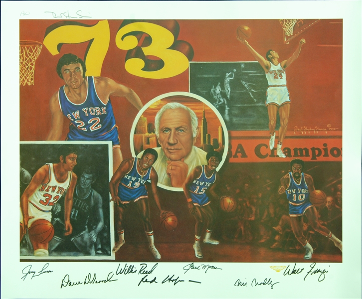 1973 New York Knicks Team-Signed Artist's Proof Lithograph (8)
