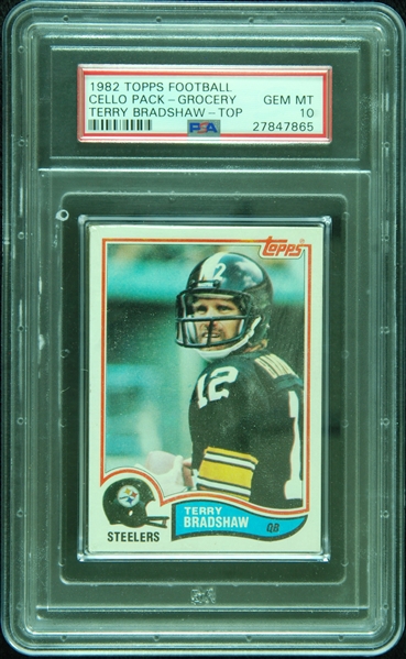 1982 Topps Football Cello Pack with Terry Bradshaw on Top (Graded PSA 10)