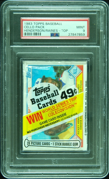 1983 Topps Baseball Cello Pack with Henderson/Raines on Top (Graded PSA 9)
