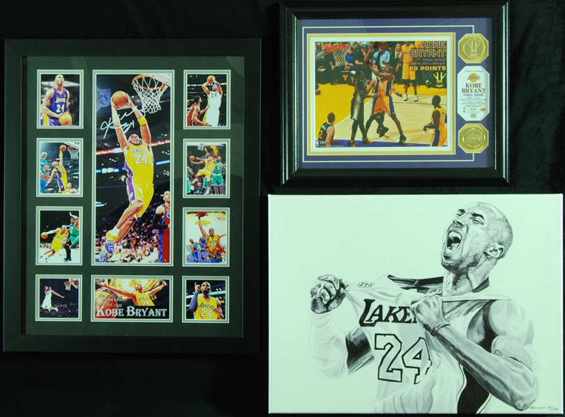 Kobe Bryant Unsigned Giclee & Photo Display Pieces (3)