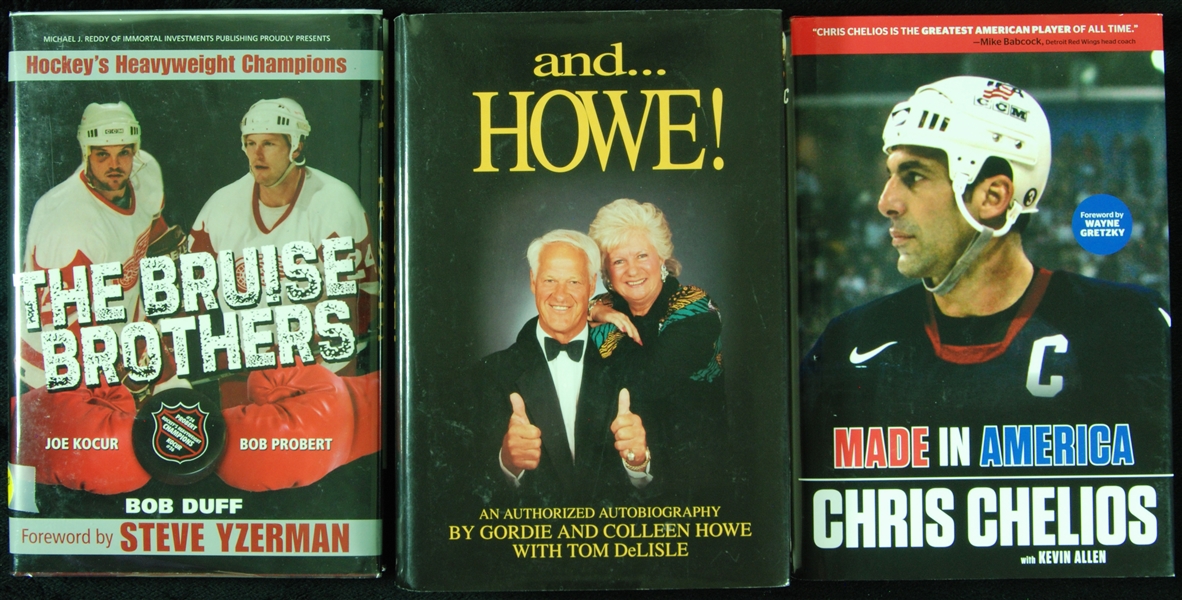 Hockey Signed Books with Gordie Howe, Chelios, Probert/Kocur (3)