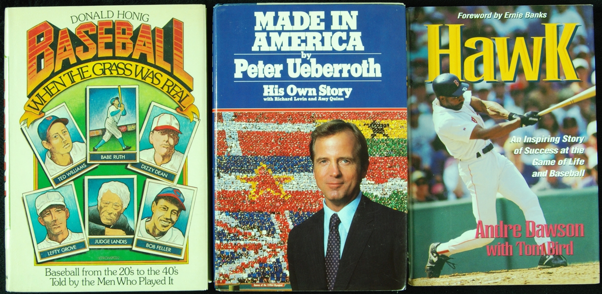 Baseball Signed Books with Dawson, Feller, Ueberroth (3)