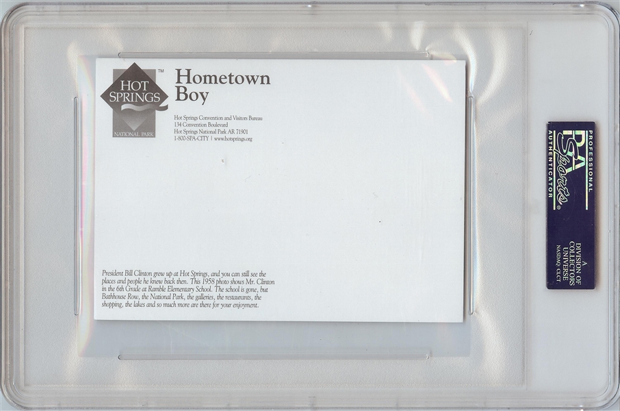 Bill Clinton Signed Hometown Boy Postcard (Graded PSA/DNA 9)