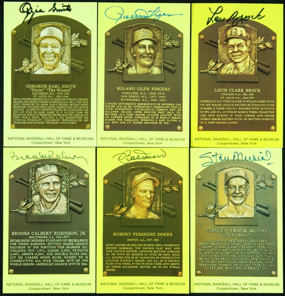 Signed Yellow HOF Plaque Postcards Group with Musial (6)