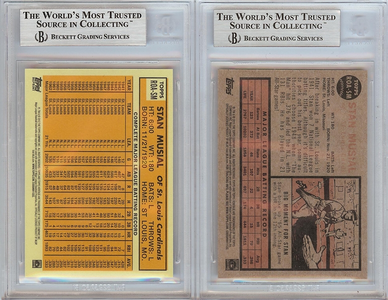 Stan Musial Signed Topps Heritage Player Sample Cards (2) 