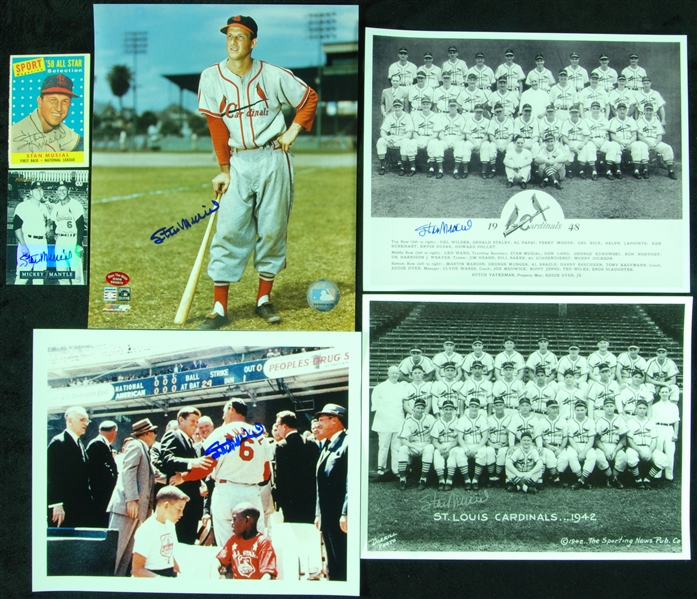 Stan Musial Signed Photo & Card Group with 1958 Topps All-Star (6)