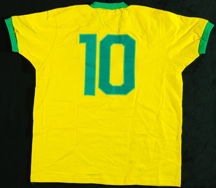Pele Signed Brazil Jersey Inscribed 3X WC Champ (PSA/DNA)