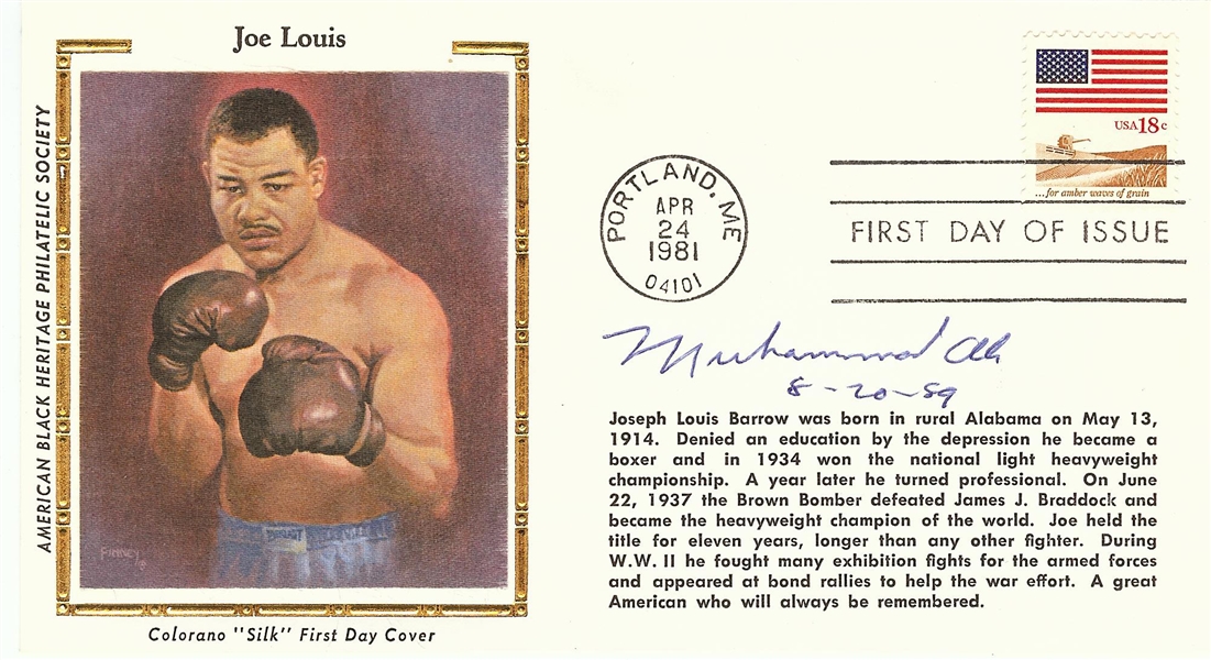 Muhammad Ali Signed Silk Joe Louis FDC Dated 8-20-89 (JSA)
