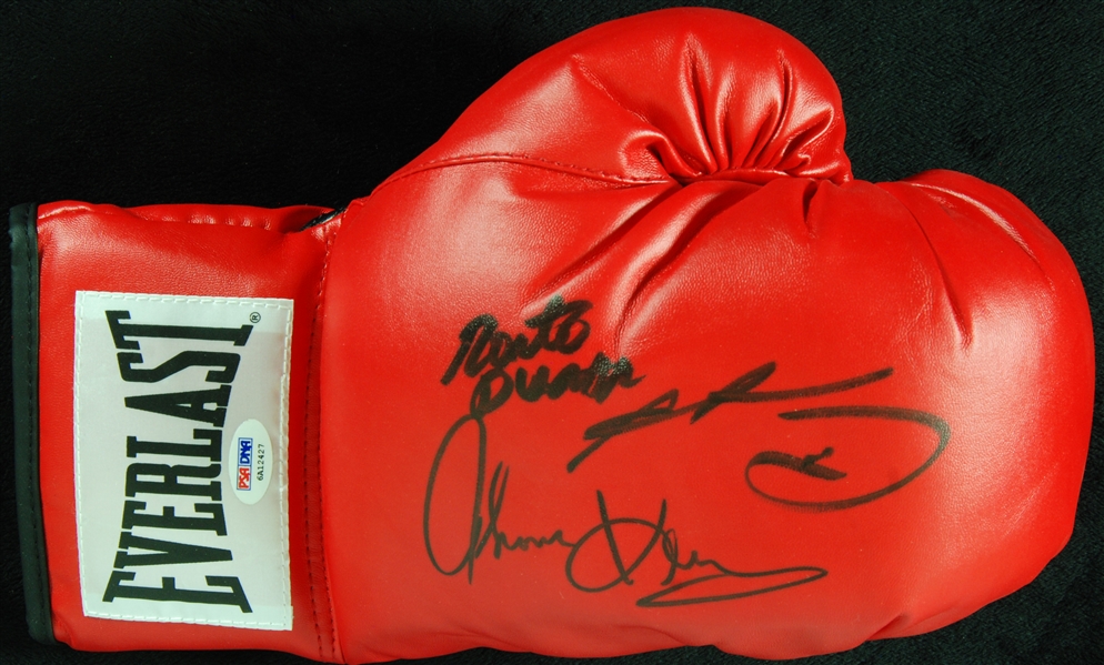 Sugar Ray Leonard, Roberto Duran & Thomas Hearns Signed Boxing Glove (PSA/DNA)