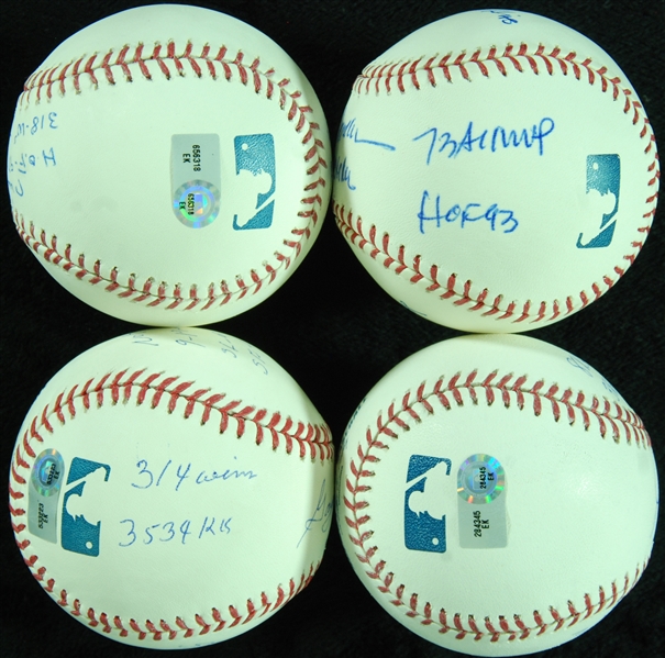 HOFer Single-Signed STAT Baseballs Group with Jackson, Rice, Niekro, Perry (4) (Steiner)