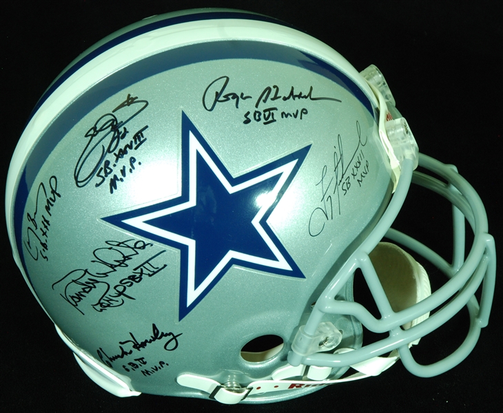 Dallas Cowboys Super Bowl MVP Multi-Signed Cowboys Full-Size Helmet (6) (BAS)