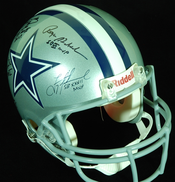 Dallas Cowboys Super Bowl MVP Multi-Signed Cowboys Full-Size Helmet (6) (BAS)