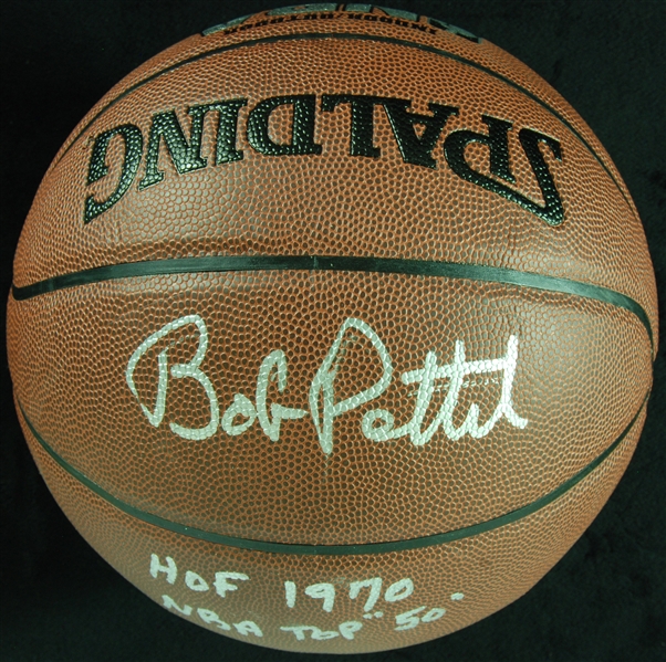 Bob Pettit Signed Spalding Basketball Inscribed HOF 1970, NBA Top 50 (JSA)