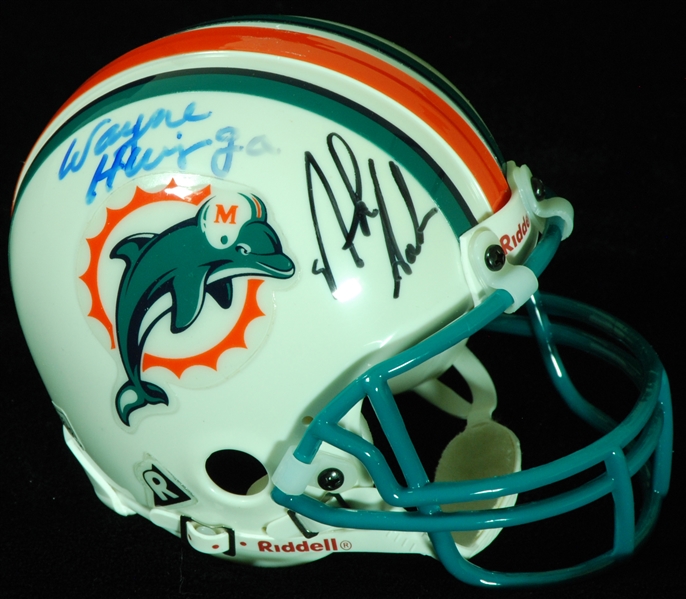 Nick Saban Wayne Huizenga Dual Signed Dolphins Mini Helmet (BAS)