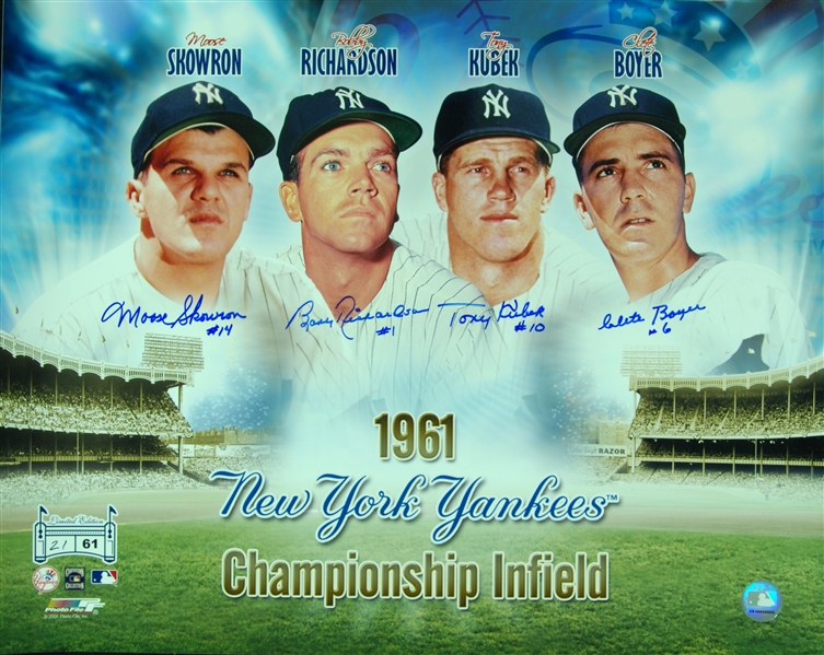 1961 Yankees Championship Infield Multi-Signed 16x20 Photo (4) (MLB)