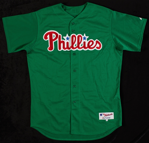 Rheal Cormier Game-Used Phillies St. Patrick's Day Jersey
