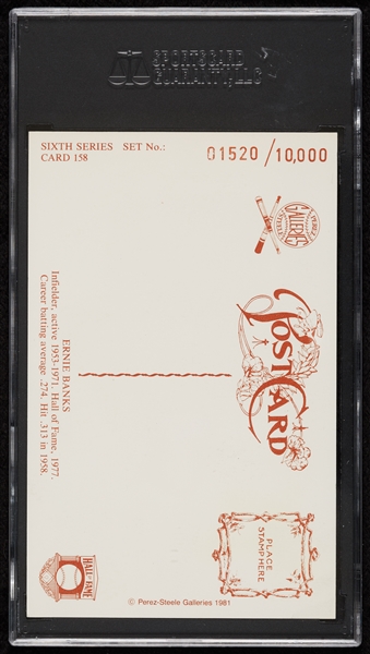 Ernie Banks Signed 1981 Perez-Steele HOF Postcard (SGC)