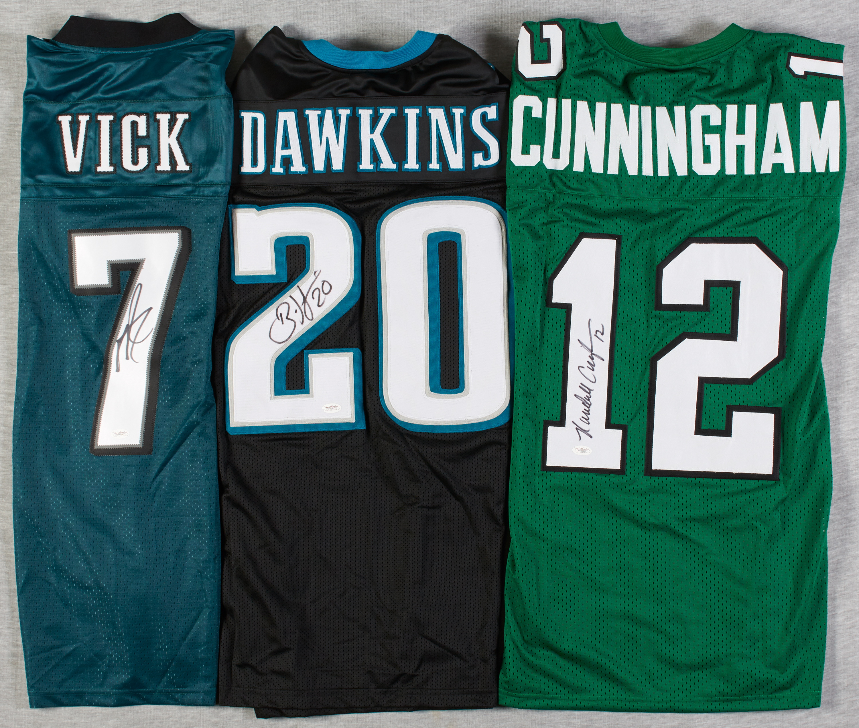 Lot Detail - Randall Cunningham, Brian Dawkins & Michael Vick Signed Eagles  Jerseys (3) (JSA)