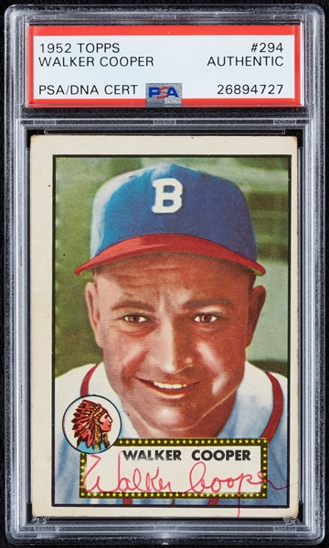 Walker Cooper Signed 1952 Topps No. 294 PSA Authentic