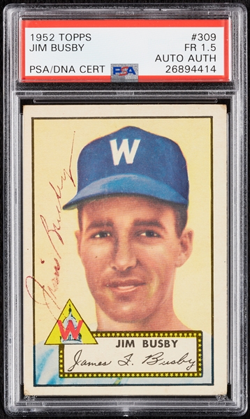 Jim Busby Signed 1952 Topps No. 309 PSA 1.5