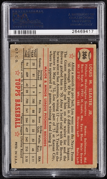 Lou Sleater Signed 1952 Topps No. 306 PSA 3