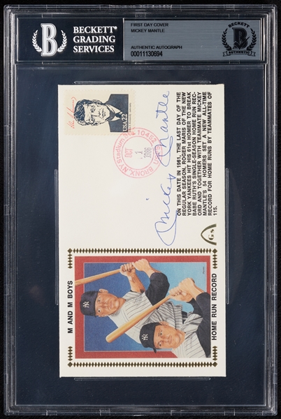 Mickey Mantle Signed Gateway M and M Boys FDC (BAS)