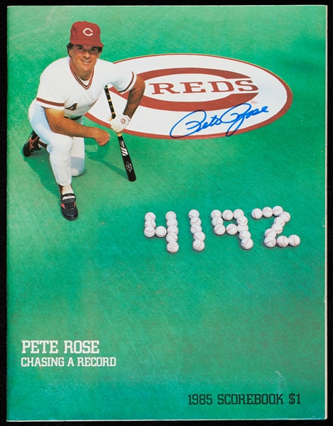 Pete Rose Signed Program from Hit Record Game with Ticket Stub (Sept. 11, 1985) (BAS)