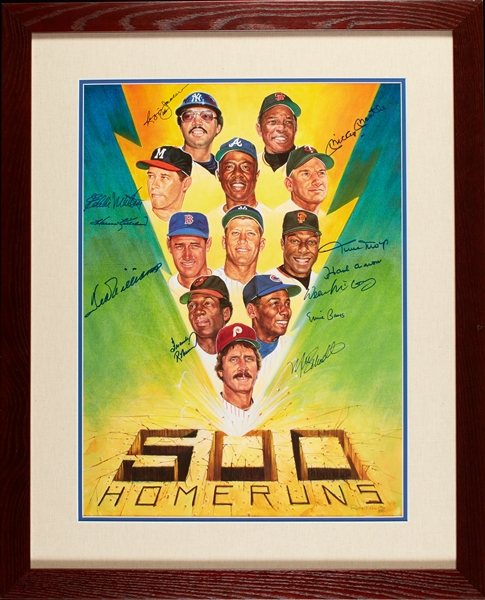 500 Home Run Club Multi-Signed Ron Lewis Framed Framed Poster (11) (BAS)
