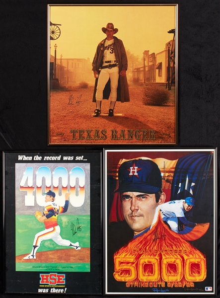 Nolan Ryan Signed Posters Group with Texas Ranger, 4000 Strikeouts & 5000 Strikeouts (3)
