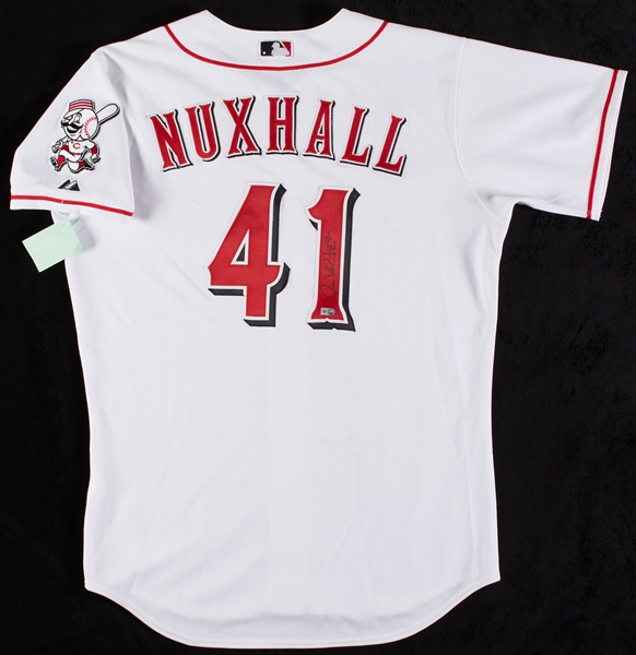 Javier Valentin 2008 Reds Game-Used Signed Joe Nuxhall Pre-Game Ceremony Jersey (MLB)
