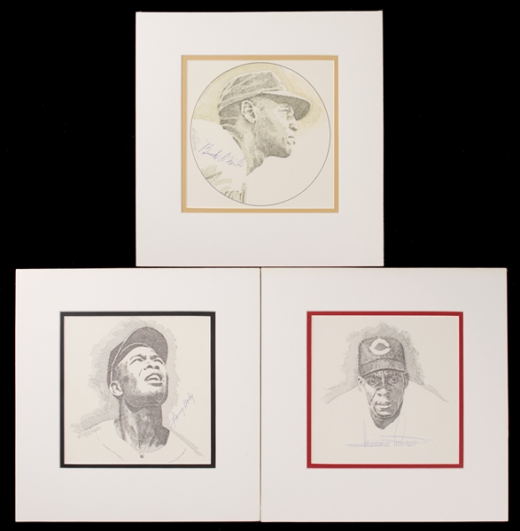 Negro Leaguers Signed Murray Tinkelman Original Illustrations with Doby, O'Neil, Minoso (3)
