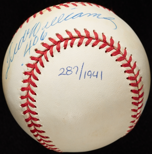 Ted Williams Single-Signed OAL Baseball Inscribed .406 (287/1941) (UDA)