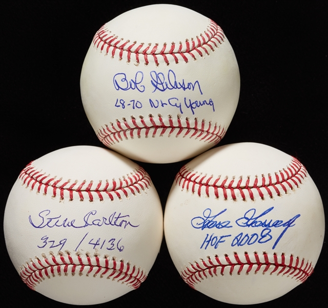 HOFer Pitcher Single-Signed Baseballs with Inscriptions (3) (JSA) (PSA/DNA)