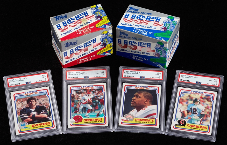 1984 & 1985 Topps USFL Complete Boxed Sets (2) with graded White, Young, Walker, Kelly