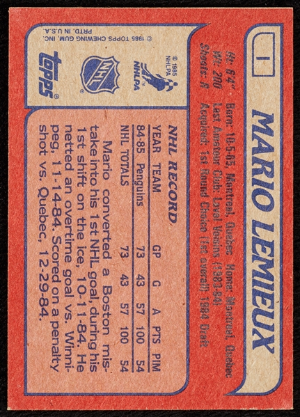 1985-86 Topps Mario Lemieux Box Topper 