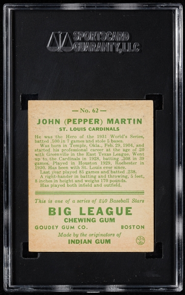 1933 Goudey Pepper Martin No. 62 SGC 5