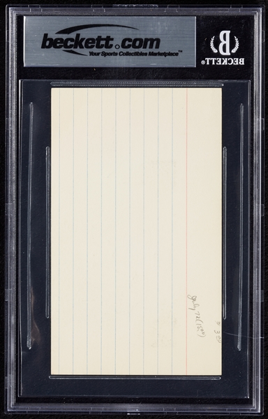 Rogers Hornsby Signed 3x5 Index Card (Graded BAS 9)