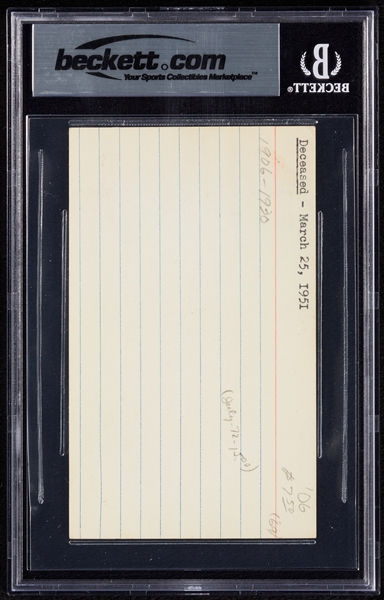 Eddie Collins Cut Signature from Check on 3x5 Index Card (Graded BAS 9)