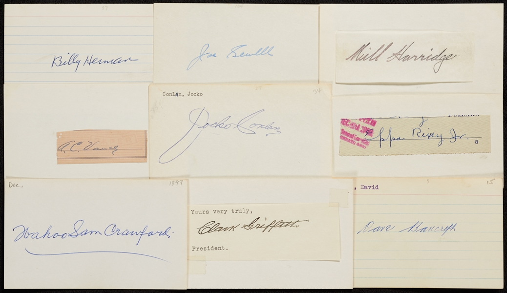 HOFer Signed Index Card Group with Rixey, Crawford, Vance (9)