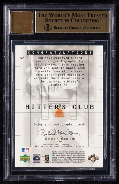 2000 Upper Deck Willie Mays Hitter's Club Autographs BGS 9.5 (AUTO 10)