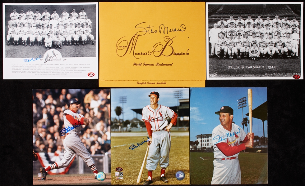 Stan Musial Signed 8x10 Photos with Musial & Biggie's Menu (6)