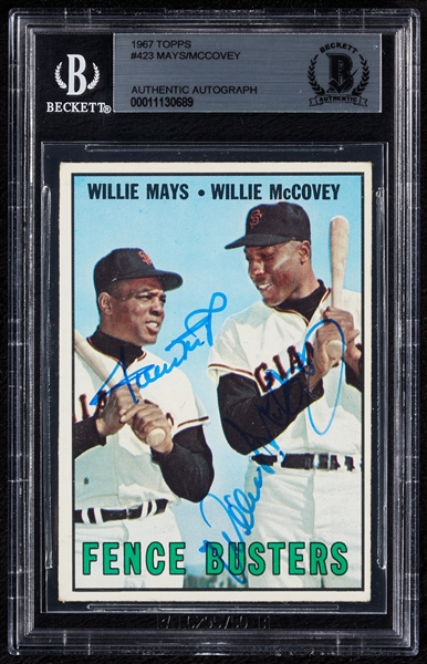 Willie Mays & Willie McCovey Signed 1967 Topps Fence Busters No. 423 (BAS)
