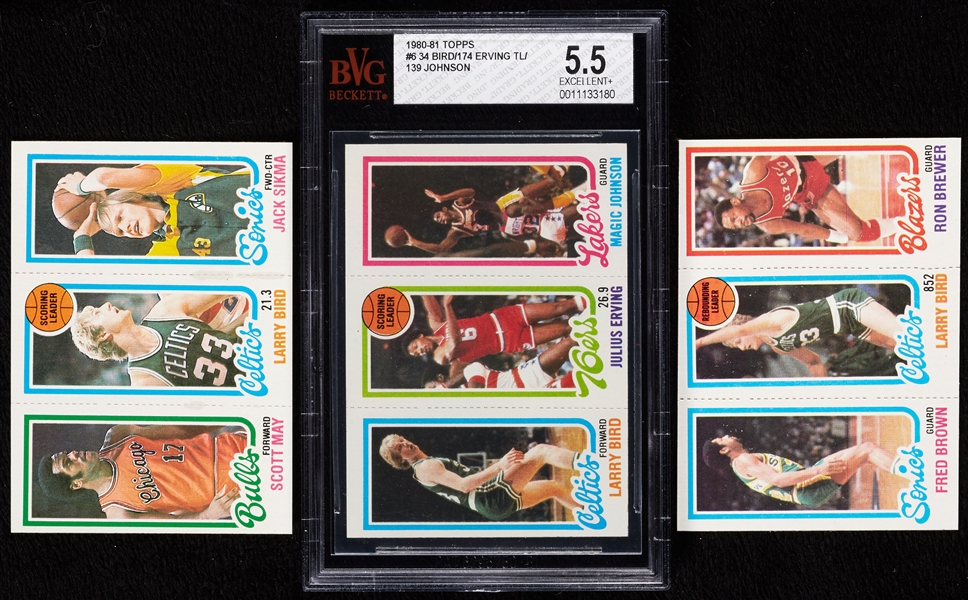 1980-81 Topps Bird/Erving/Magic BVG 5.5 with Extras