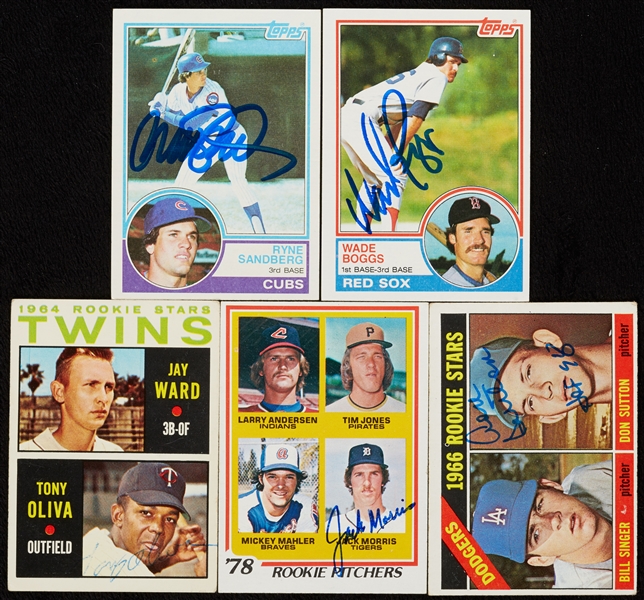 Baseball Signed Rookie Card Group with Boggs, Sutton, Sandberg, Morris, Oliva (5)