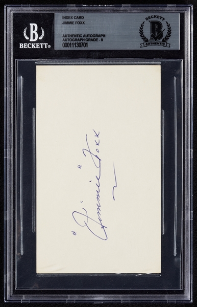Jimmie Foxx Signed 3x5 Index Card (Graded BAS 9)