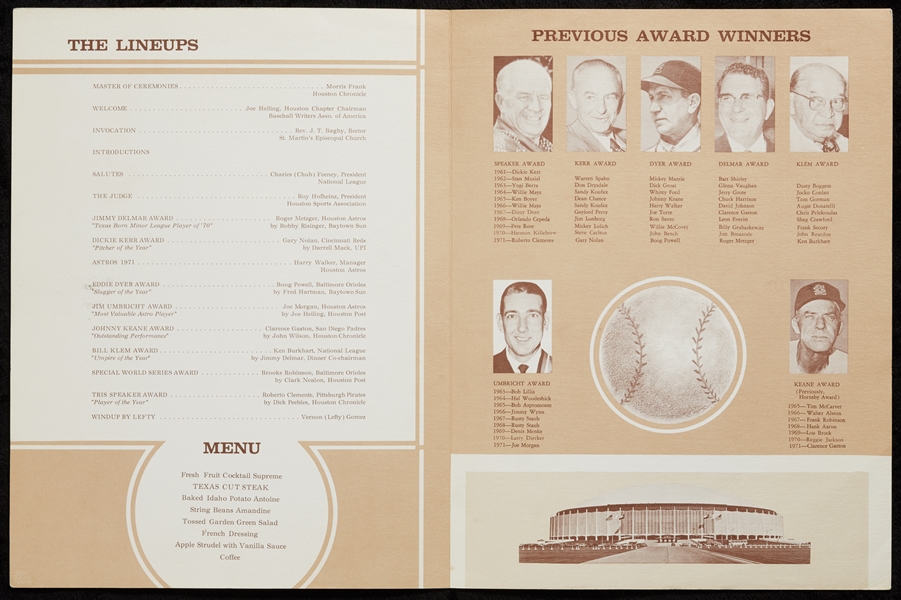 Roberto Clemente, Joe Morgan, Brooks Robinson & Others Signed 1971 MLB Writers Dinner Program (7) (PSA/DNA)