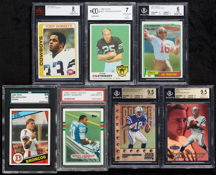 Football Graded RC Group with Montana, Elway, Manning, Dorsett (7)