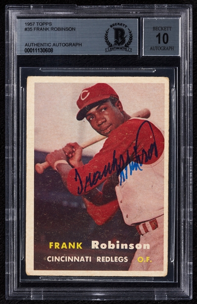 Frank Robinson Signed 1957 Topps RC No. 35 (Graded BAS 10)