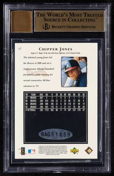 2000 SP Authentic Buybacks Chipper Jones 1998 (6/23) BGS 9.5 (AUTO 10) 